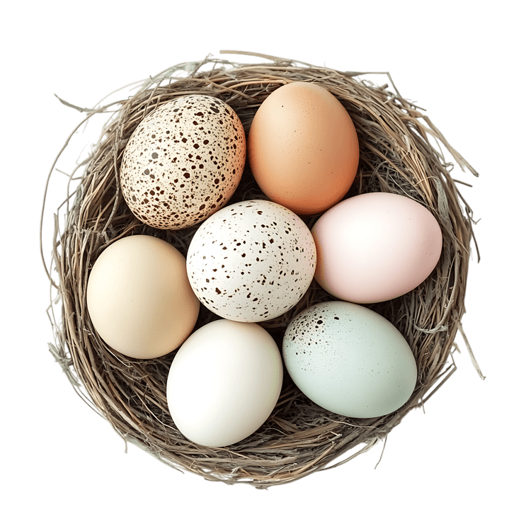 Colorful eggs in a bird's nest.