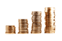 Stacks of golden coins, growing in size.