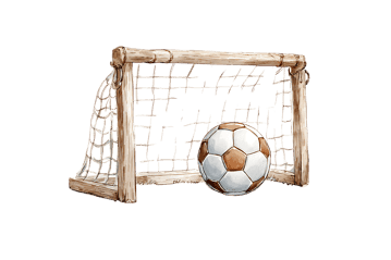 Soccer ball in goal.  Sport, game, competition.