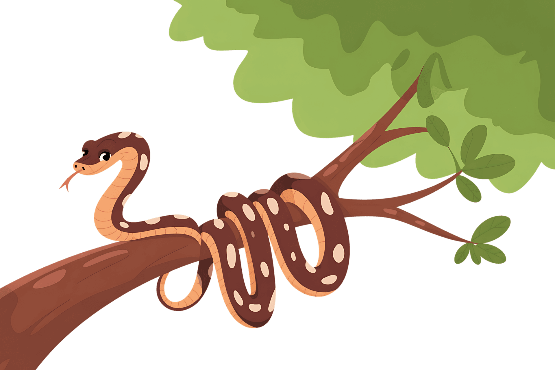 Cartoon snake on a tree branch illustration