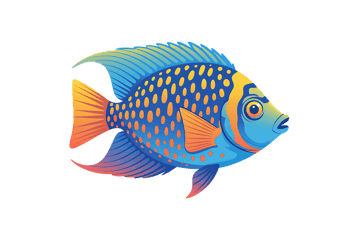 Colorful cartoon fish illustration with blue and orange scales