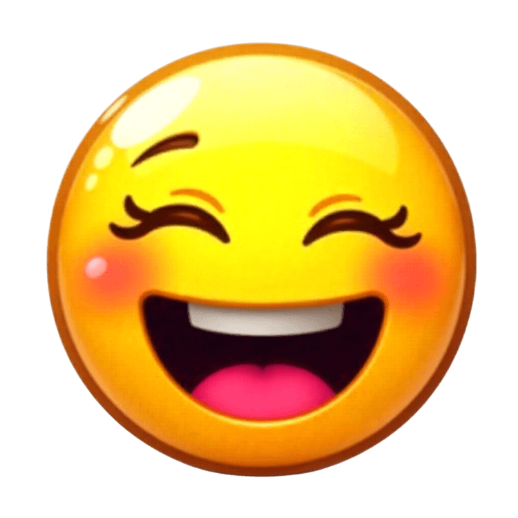 Happy laughing emoji with rosy cheeks and open mouth