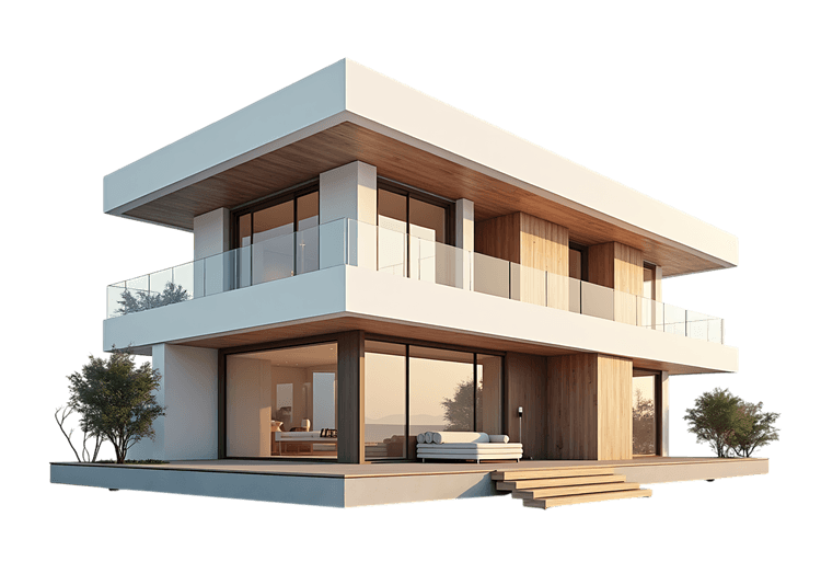 Modern luxury house with glass walls and wooden accents