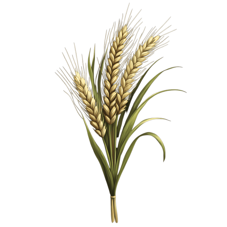 Three stalks of wheat, ripe and golden.
