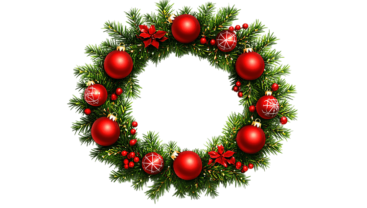 Christmas wreath with red ornaments