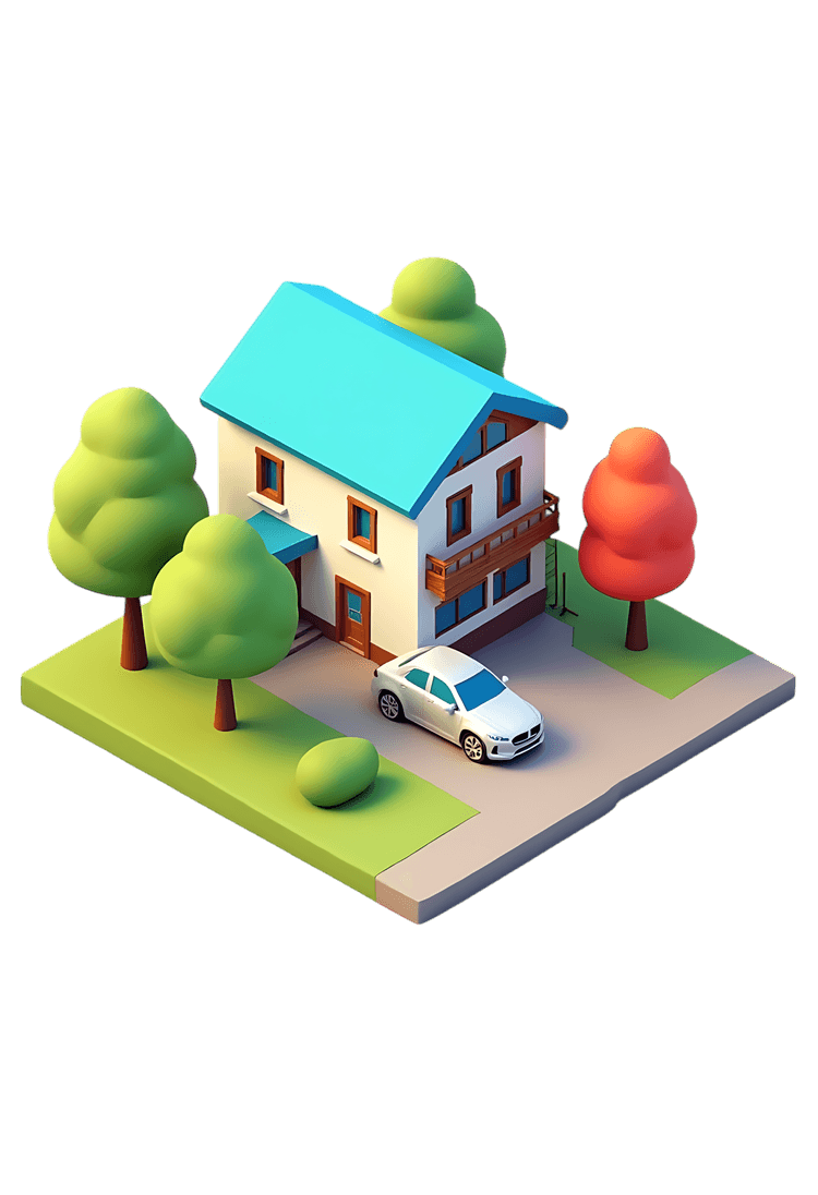3d illustration of a house with car and trees