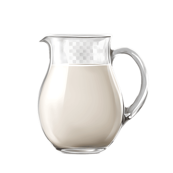 Glass pitcher of milk, isolated on transparent background.