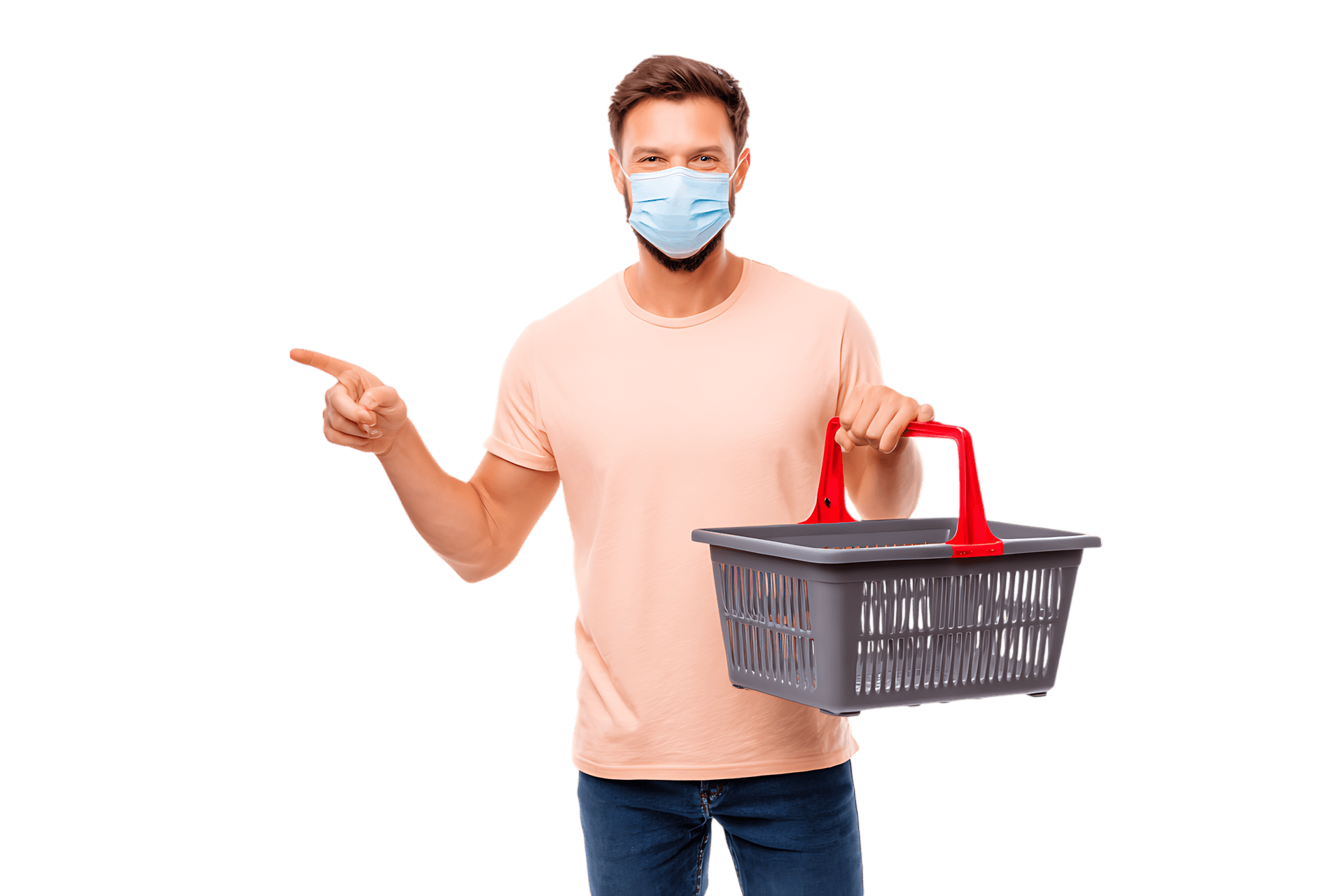 Man in mask with shopping basket