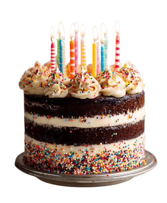 Delicious chocolate cake with colorful candles.