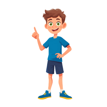 Happy boy pointing finger up, having a bright idea.