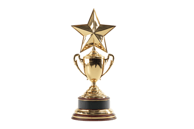 Gold trophy isolated on black. Winning, success, championship.