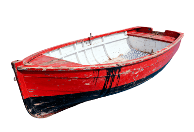 Old red and white rowboat, fishing boat