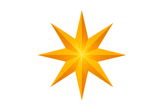 Golden eight pointed star symbol.  Perfect for holidays or design.