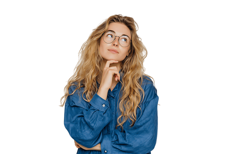 Pensive young woman thinking, making a decision, or considering an idea.