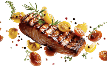 Grilled salmon with herbs &amp; cherry tomatoes.