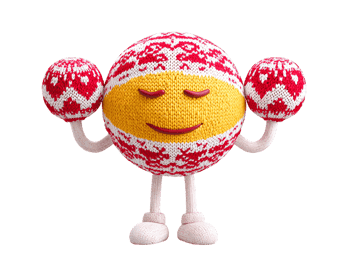 Knit character holding knit balls for christmas