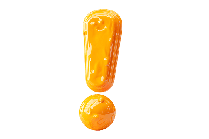 Orange exclamation mark, glossy texture.