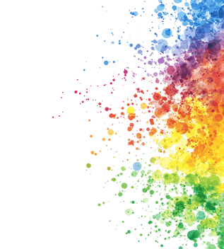 Vibrant colorful watercolor splatters on black background