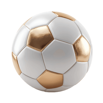 White and gold soccer ball isolated on black.