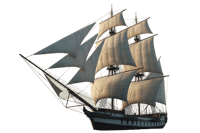 Sailing ship with white sails