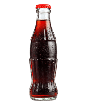 Classic soda bottle with condensation, isolated on black.