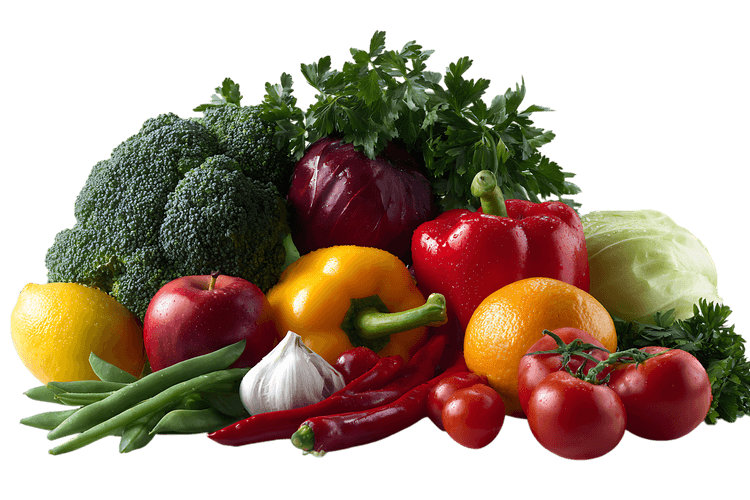 Fresh, colorful fruits and vegetables.