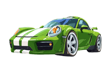Green sports car with stripes