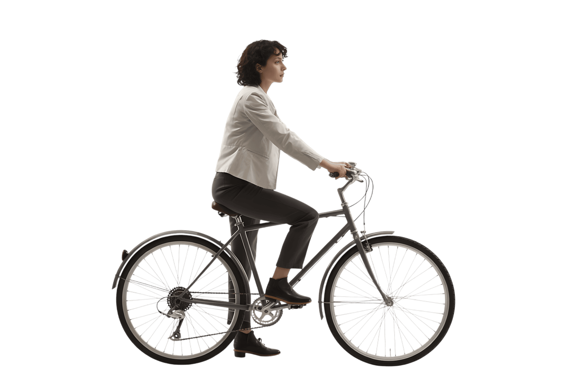 Woman in jacket riding a bicycle