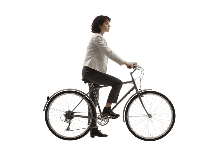 Woman in jacket riding a bicycle