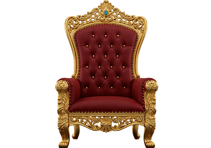 Ornate gold throne with red velvet upholstery
