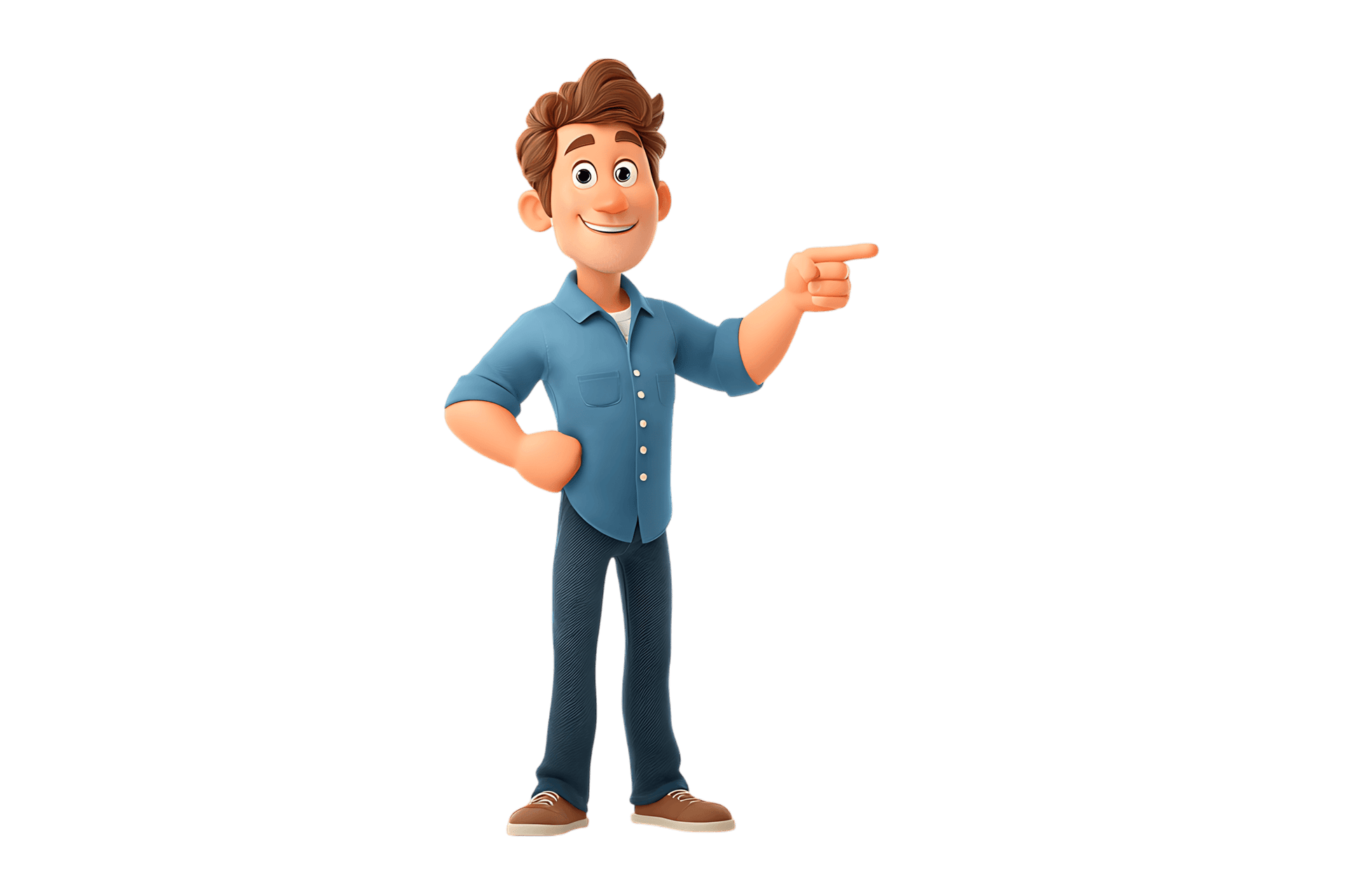 Cartoon man pointing to the right in casual clothes