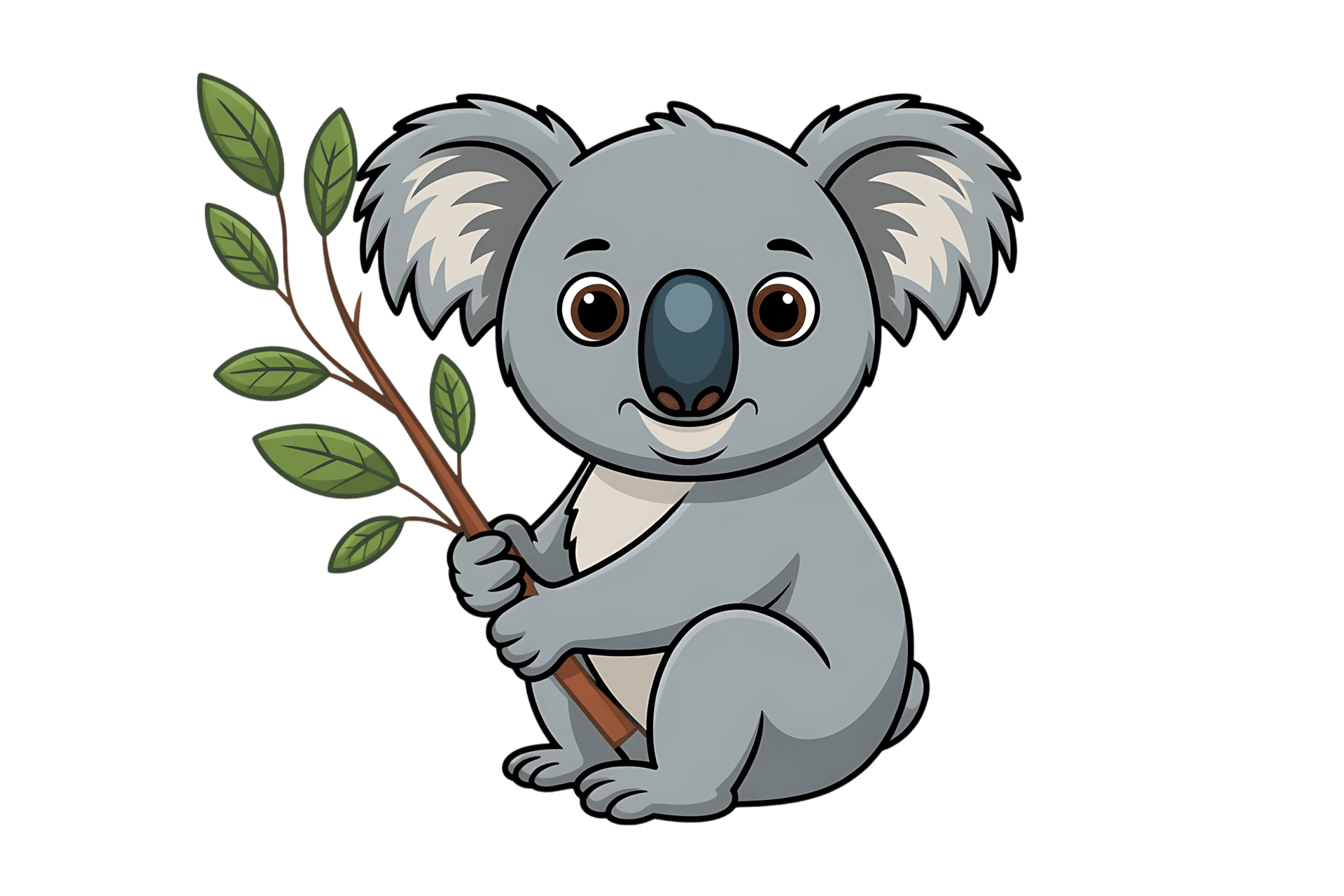 Cartoon koala with eucalyptus branch