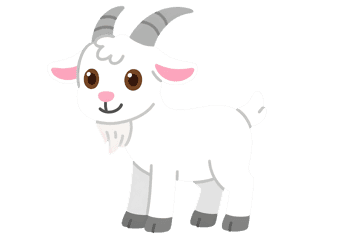 Cartoon goat with white fur and gray horns
