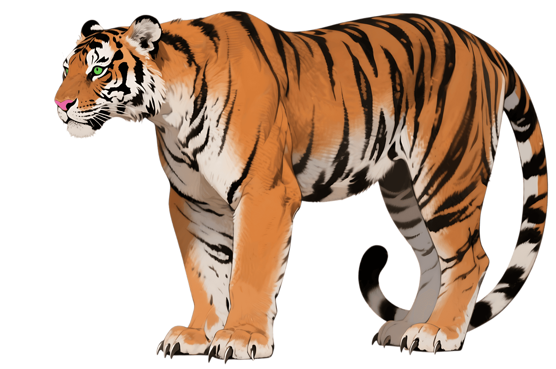 Illustration of a tiger standing, orange with black stripes
