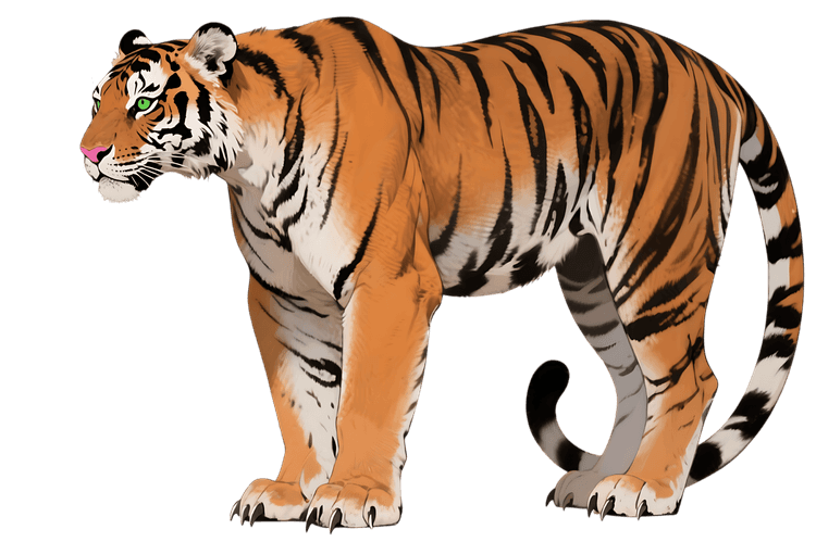 Illustration of a tiger standing, orange with black stripes