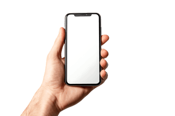 Close up of a hand holding a smartphone with a blank screen.