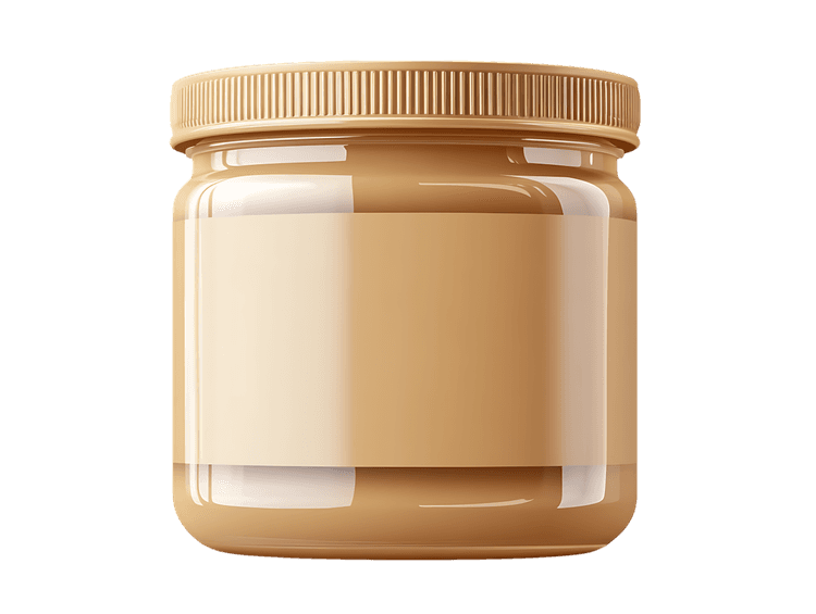 Jar of peanut butter with blank label.