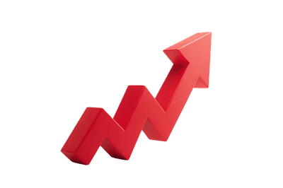 Red 3D arrow pointing upwards, symbolizing growth, success, and progress.
