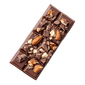 Dark chocolate bar with almonds and walnuts