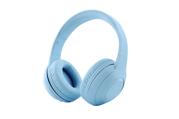 Stylish light blue over ear headphones for music lovers.