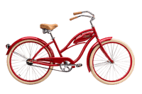 Red classic cruiser bicycle isolated on black background.