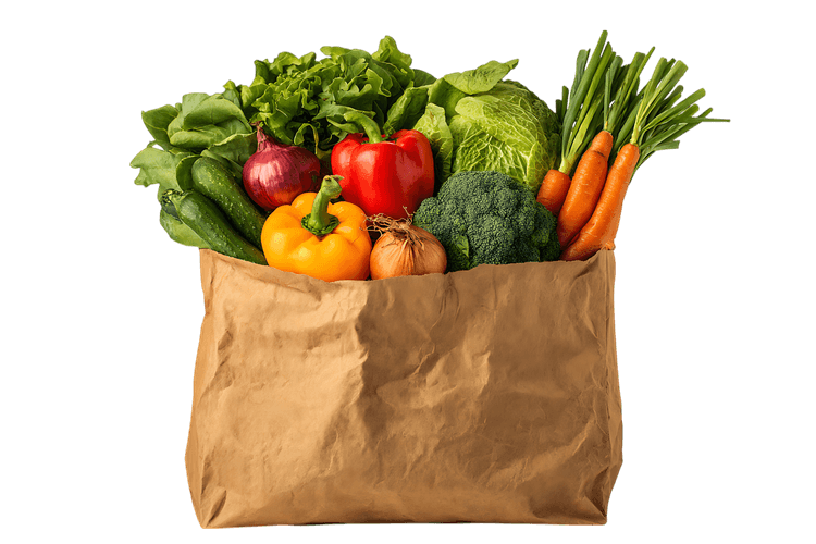 Fresh vegetables in a paper bag. Healthy eating concept.