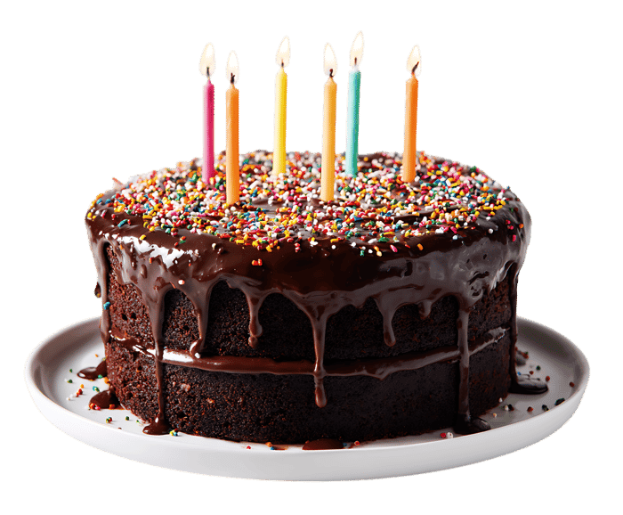 Chocolate cake with rainbow sprinkles and candles