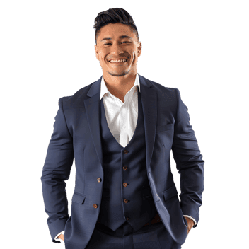 Smiling businessman in navy blue suit