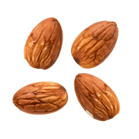 Four almonds on a white background. Healthy food, nuts.