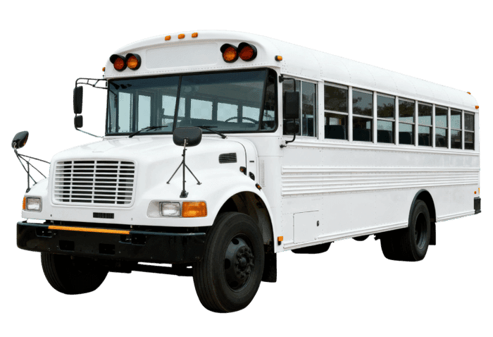 Stock image of a white school bus on transparent background