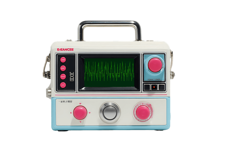 Vintage style portable electronic device with screen and buttons.