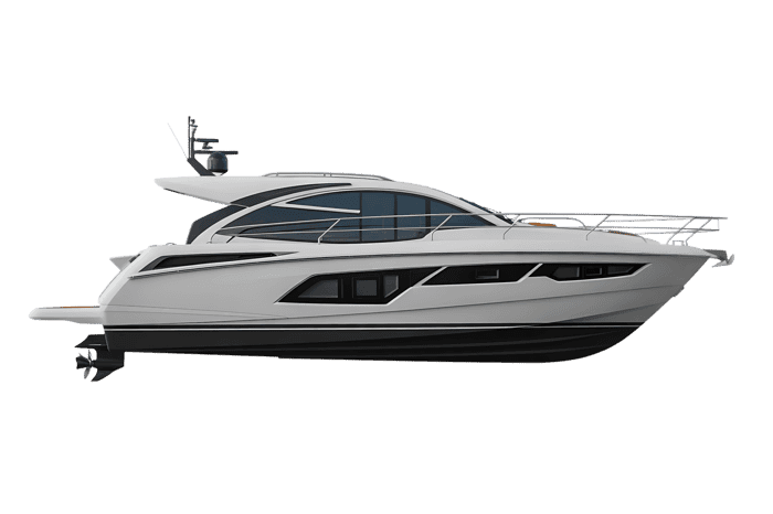 Modern white yacht on black background