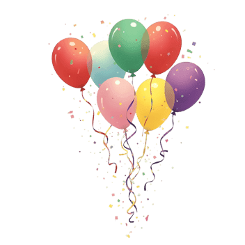 Vibrant bunch of party balloons with confetti, perfect for celebration designs and festive backgrounds