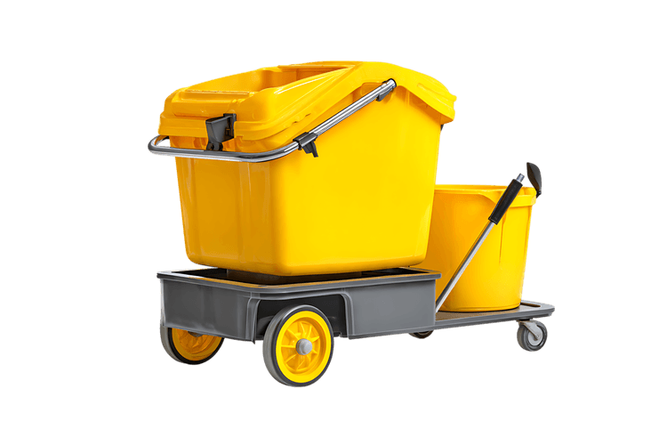Yellow cleaning cart with two containers.